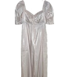 Selkie Seashell Pale Pink Wide Leg Puffed Sleeve Jumpsuit Women Size M